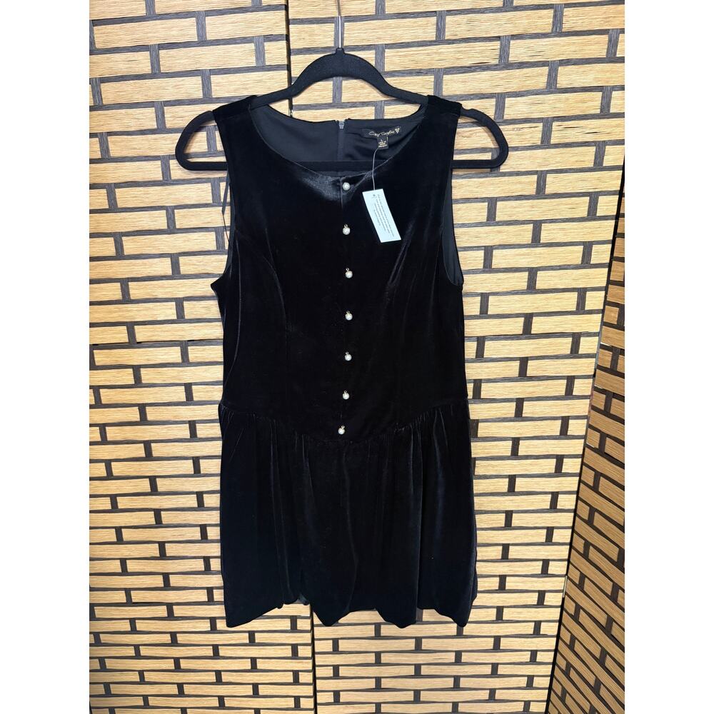 City‎ Triangles Black Velvet Pearl Tank Drop Waist Dress Size Large